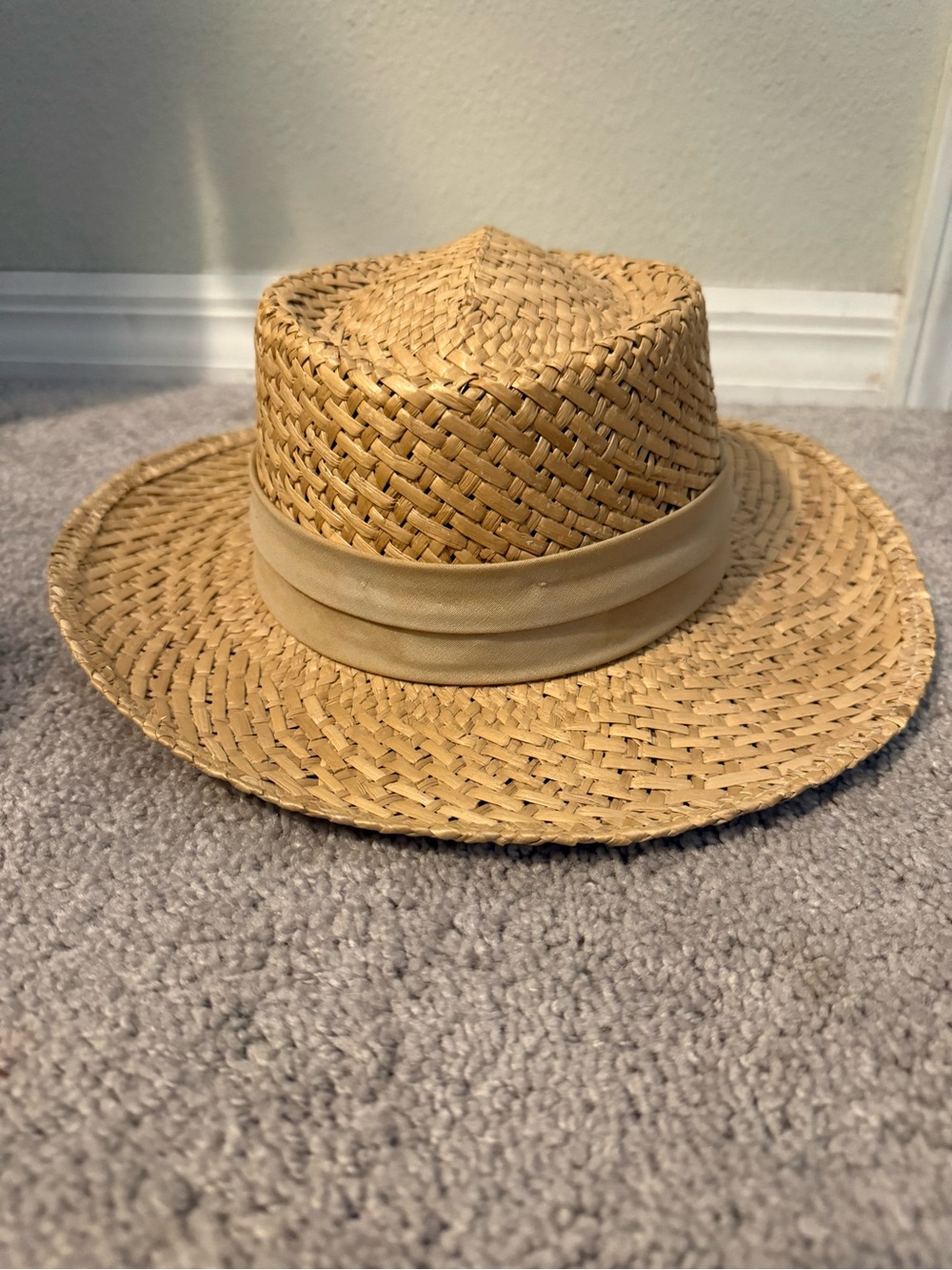 Stetson Woven Straw Fedora in Natural Beige with Cream Band